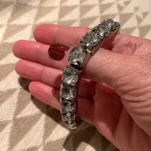 Large rhinestone stretch pull on bracelet cocktail formal diamond like 3” unisex